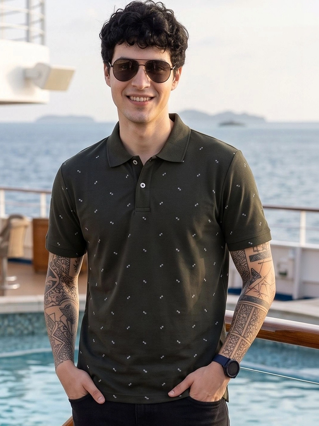 AIN6 Men Printed Polo Collar T-shirt