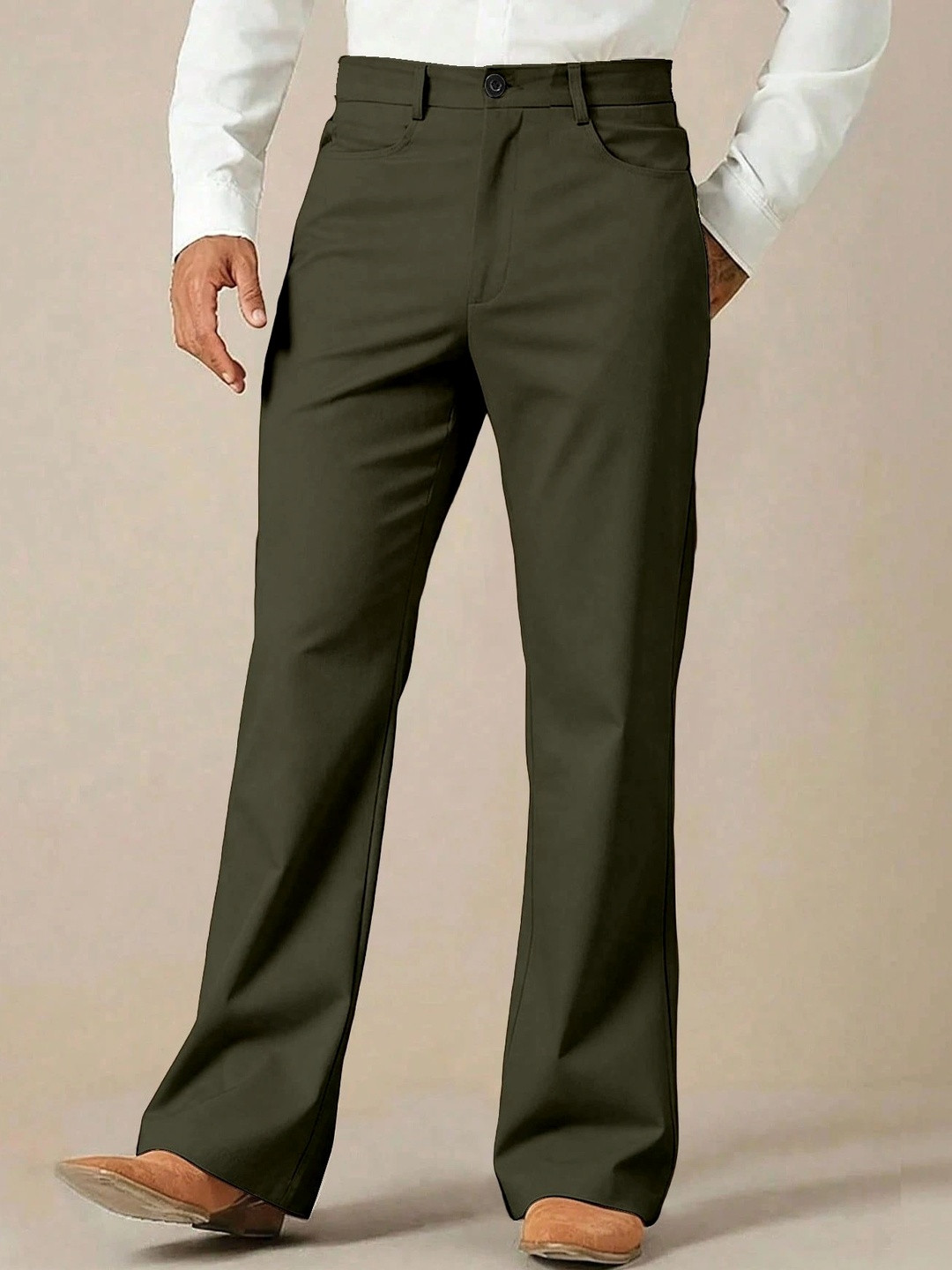 RAJOVATI Men High-Rise Boot-Cut Trousers