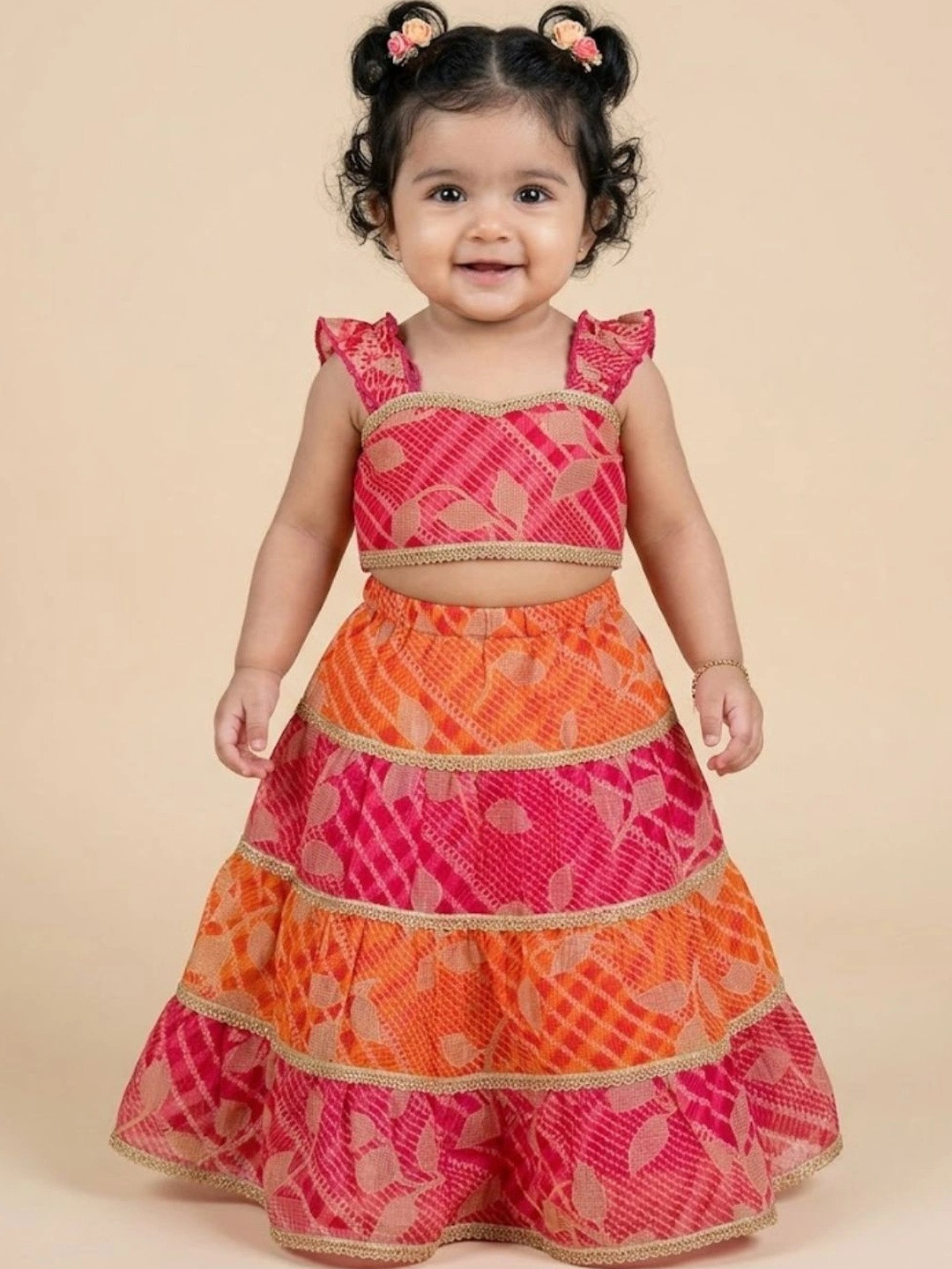 pspeaches Girls Printed Ready to Wear Lehenga &