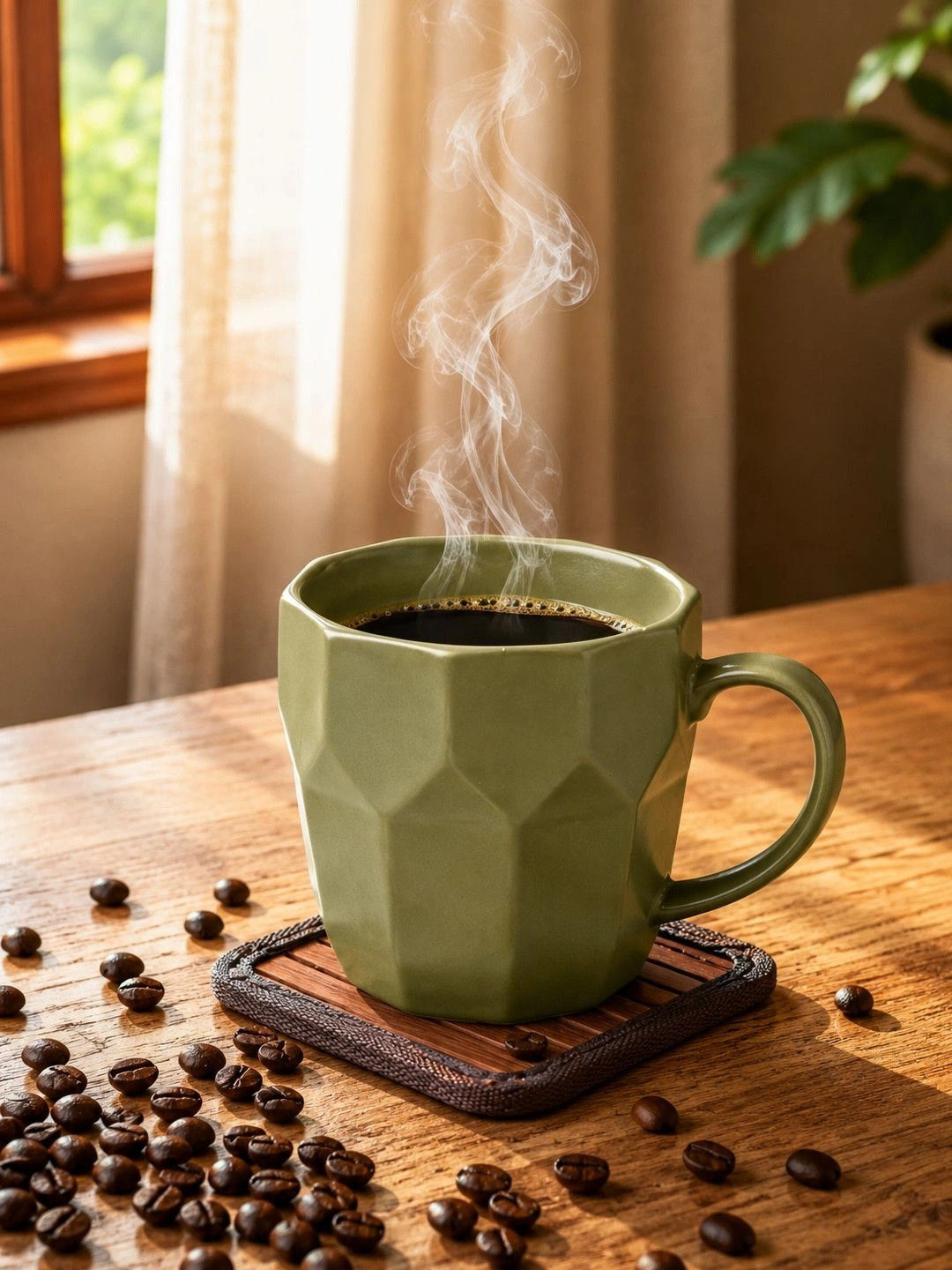 MARKET99 Olive Green Textured Ceramic Coffee Mug - 370 ml