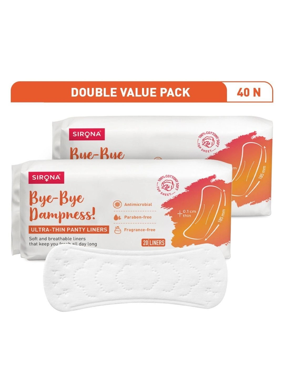 Sirona Set of 2 Antimicrobial Daily Wear Panty Liners with Aloe Vera - 20 Liners each