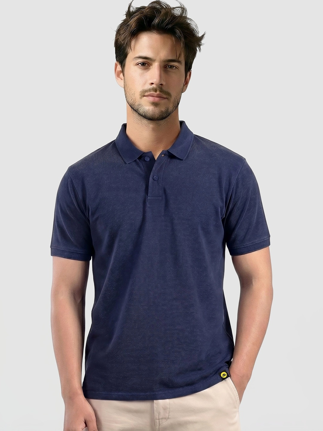 Beyoung Men Acid Wash Polo Collar T-shirt
