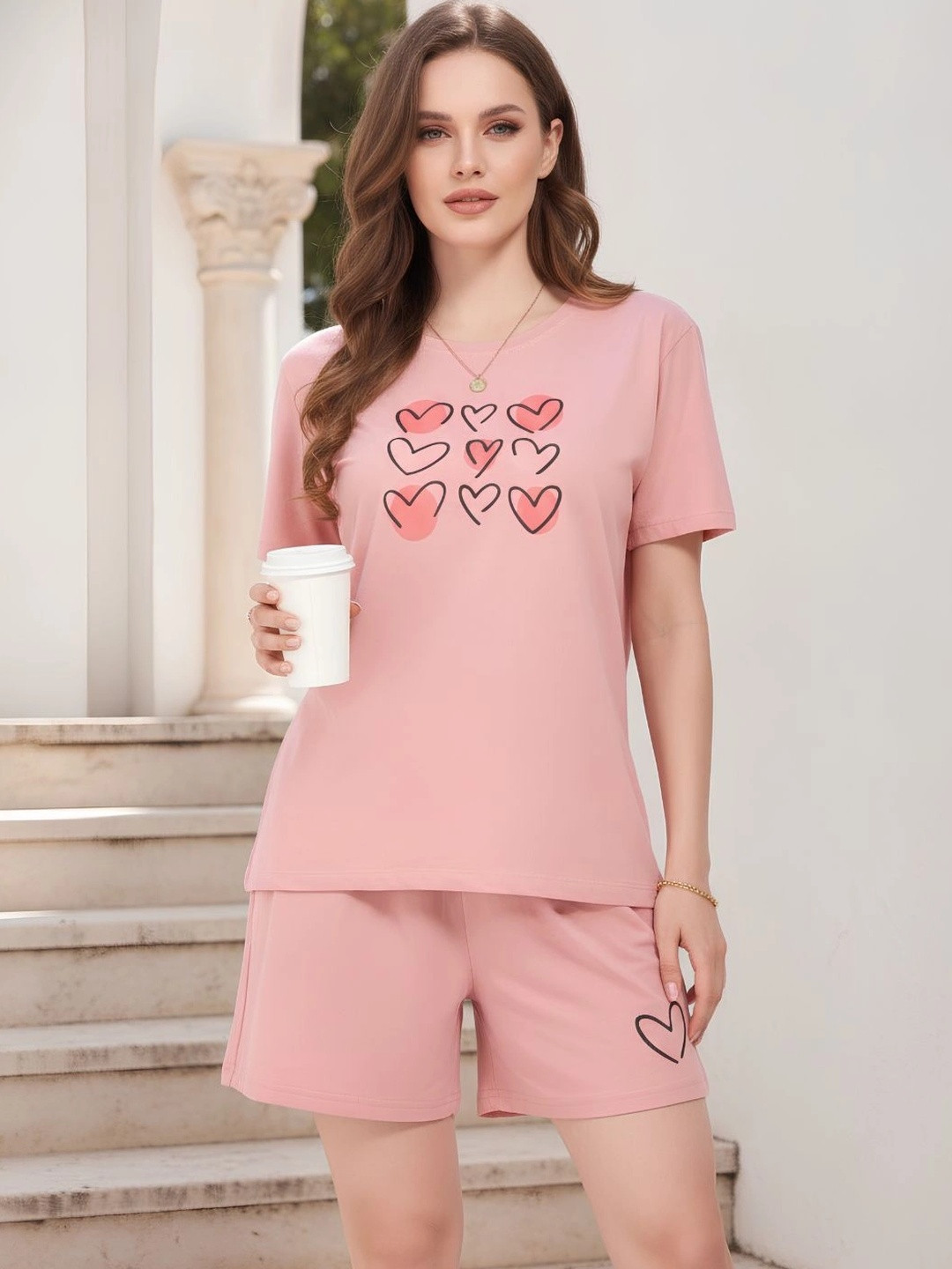 WEET Women Graphic Printed Pure Cotton Night suit