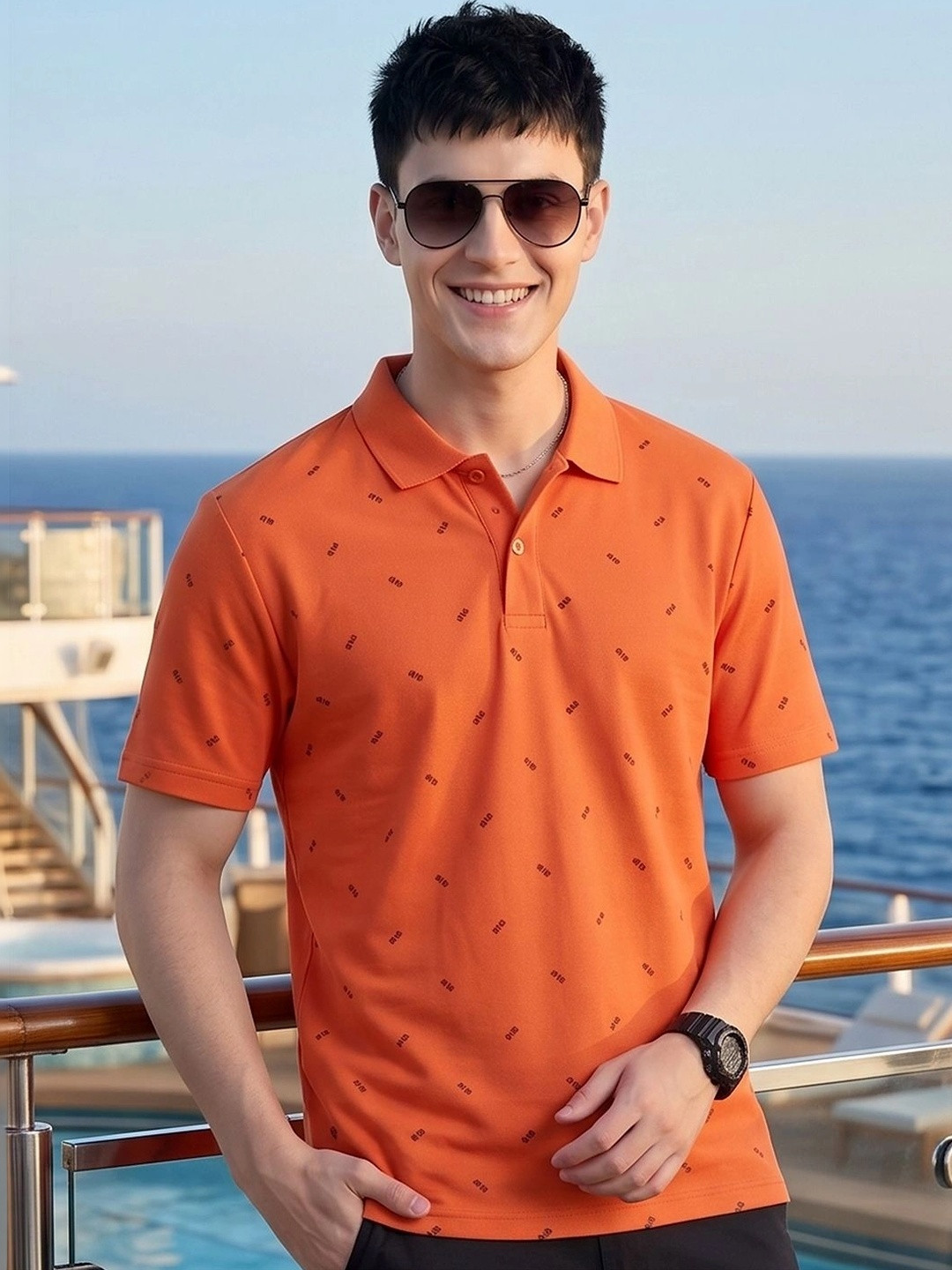AIN6 Men Printed Polo Collar T-shirt