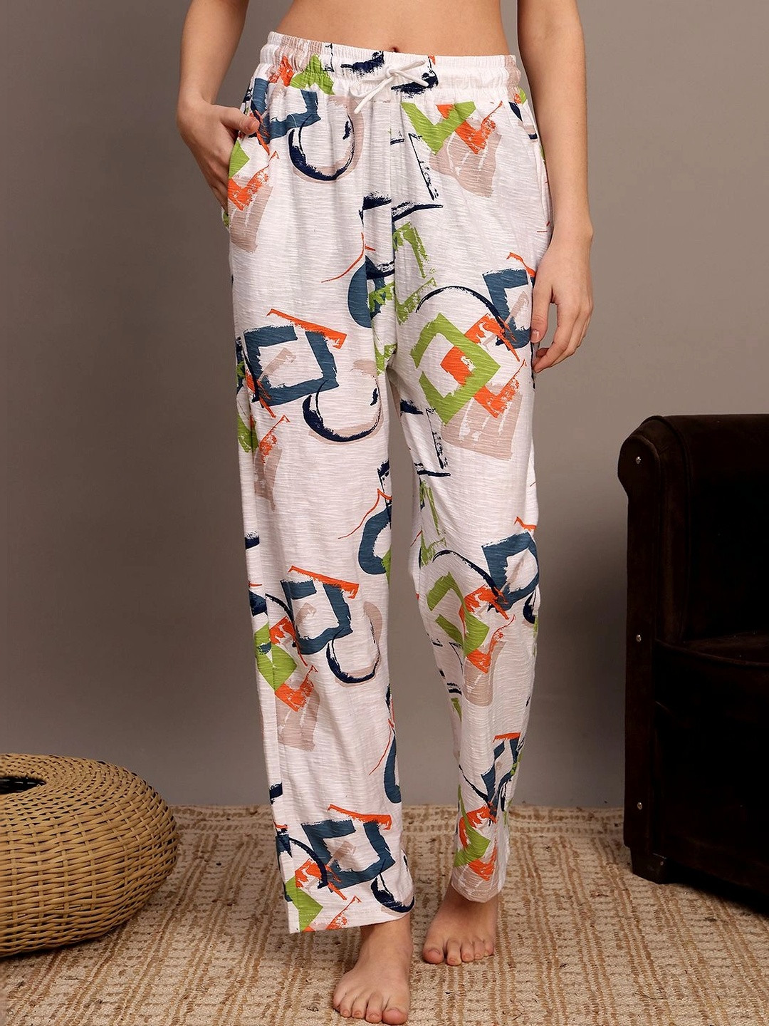 Valles365 by S.C. Printed Cotton Mid-Rise Straight Lounge Pants