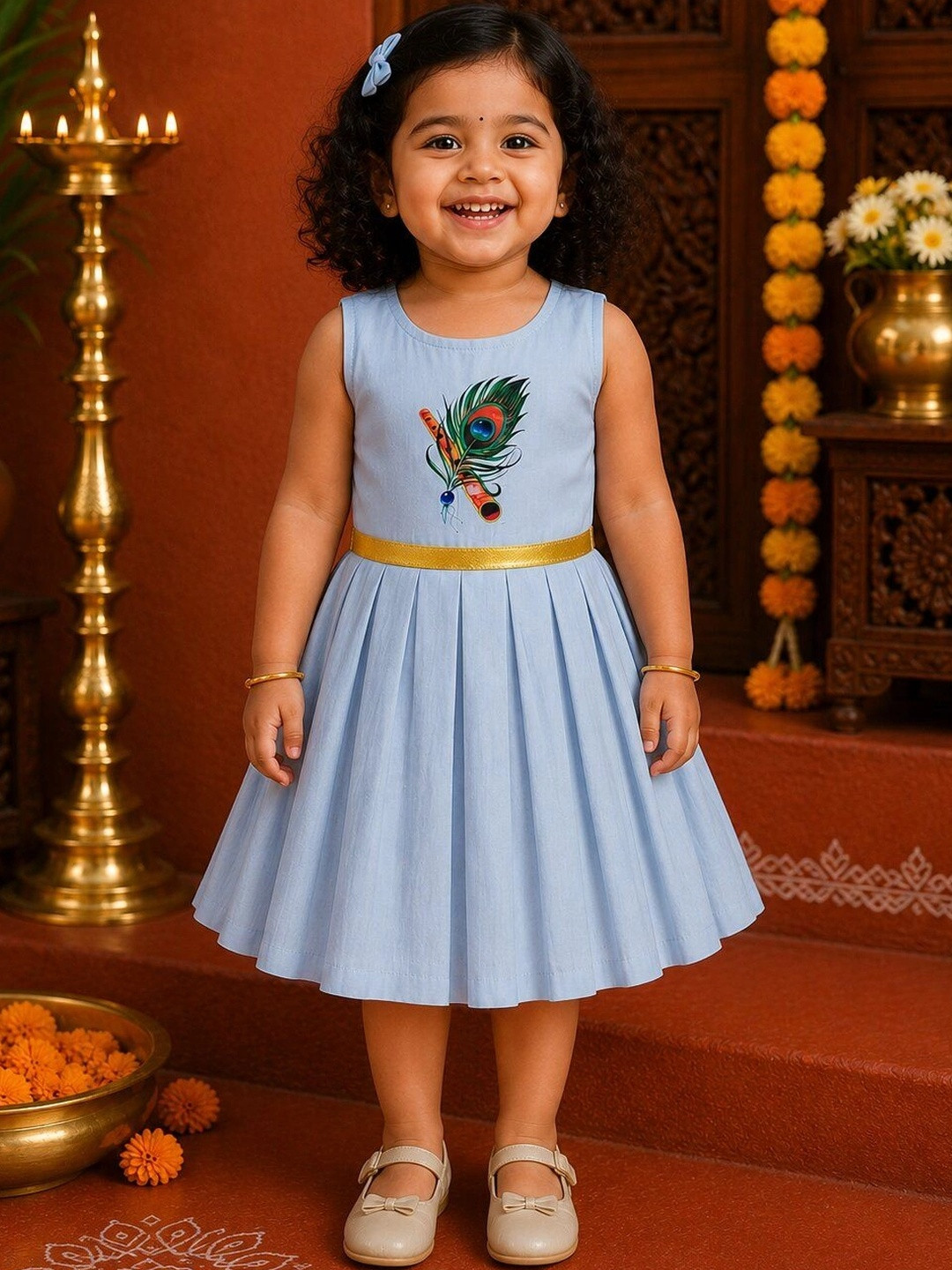 Sethukrishna Infant Girls Printed Fit & Flared Ethnic Dress