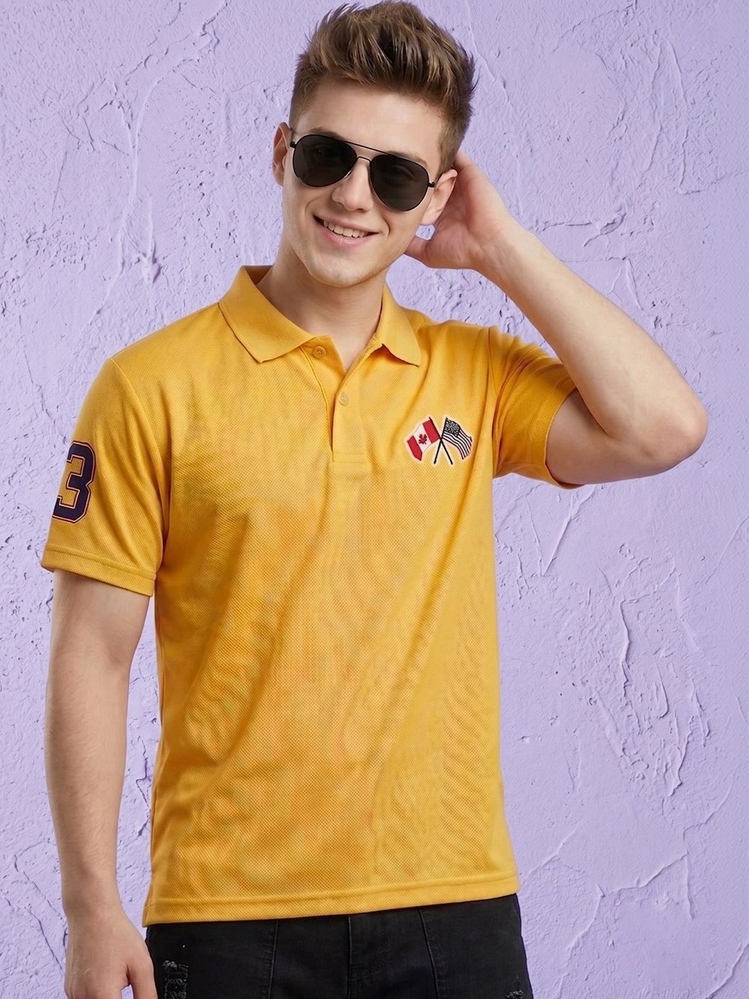AIN6 Men Brand Logo Printed Polo Collar Applique T-shirt