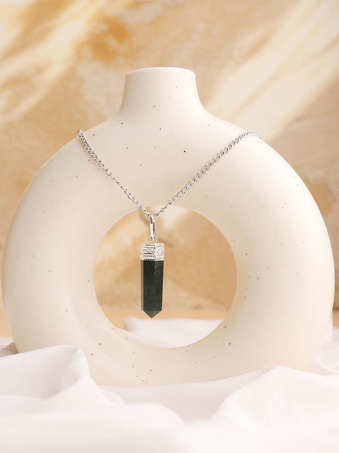 Shubhanjali Unisex Silver-Plated Blood Stone Pencil Pendant