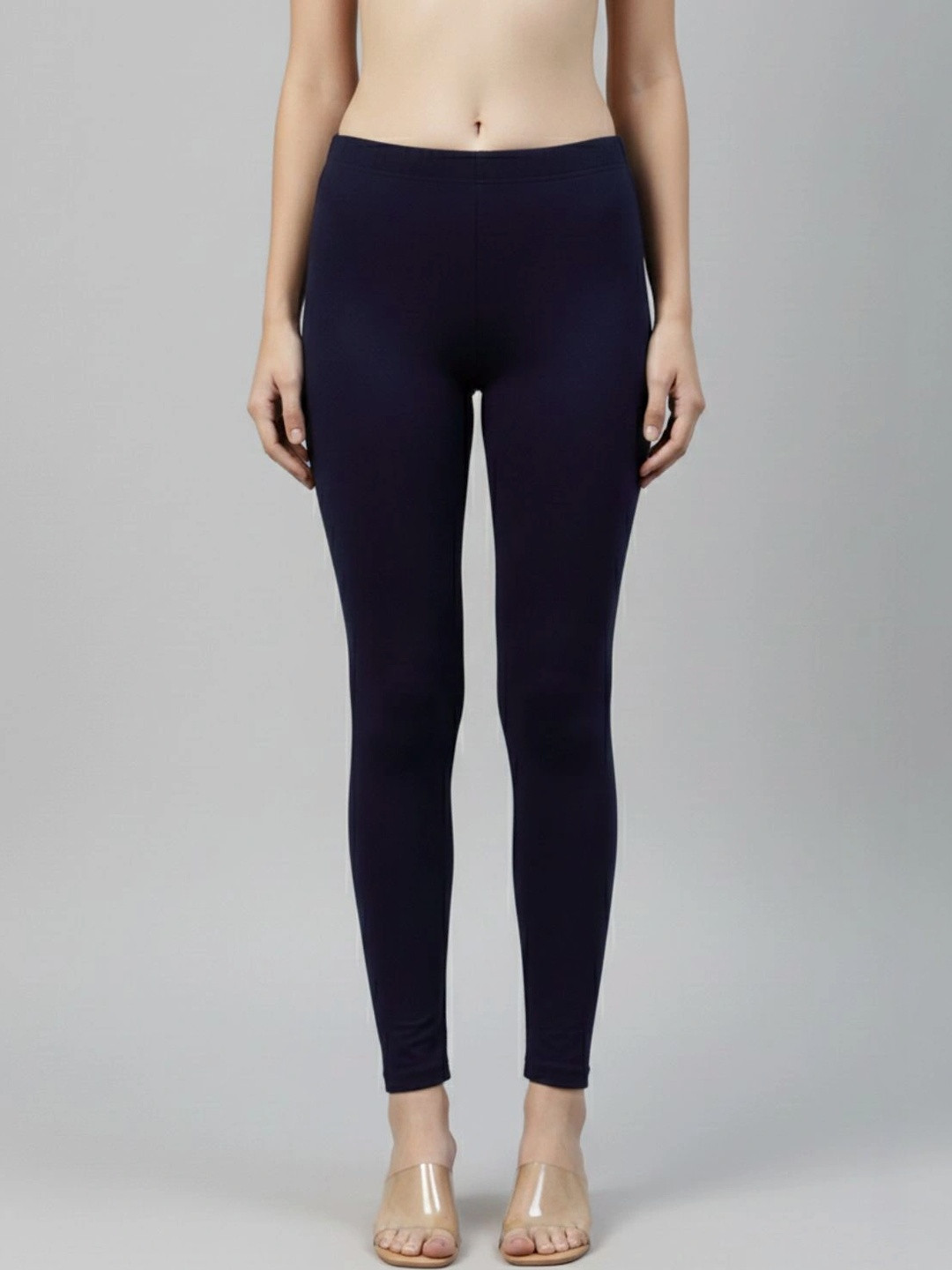 ZAYANQA Women Set of 2 NavyBlue & Orange Slim Fit Stretchable Cotton Ankle Length Legging