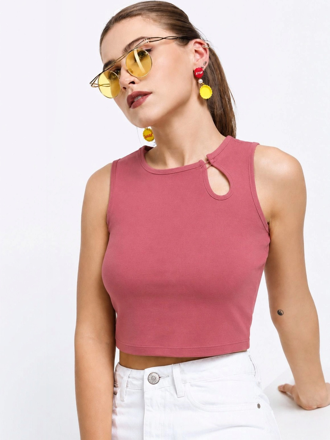 Metronaut Keyhole Neck Cotton Blend Crop Top
