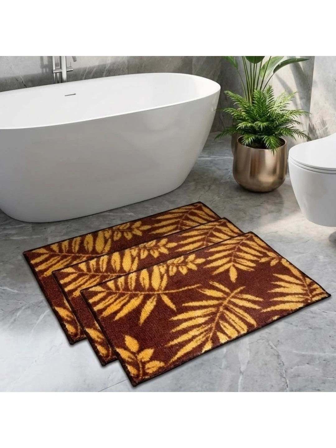 Athom Trendz Brown Set of 3 Printed Anti Slip Bathmats 58x38cm
