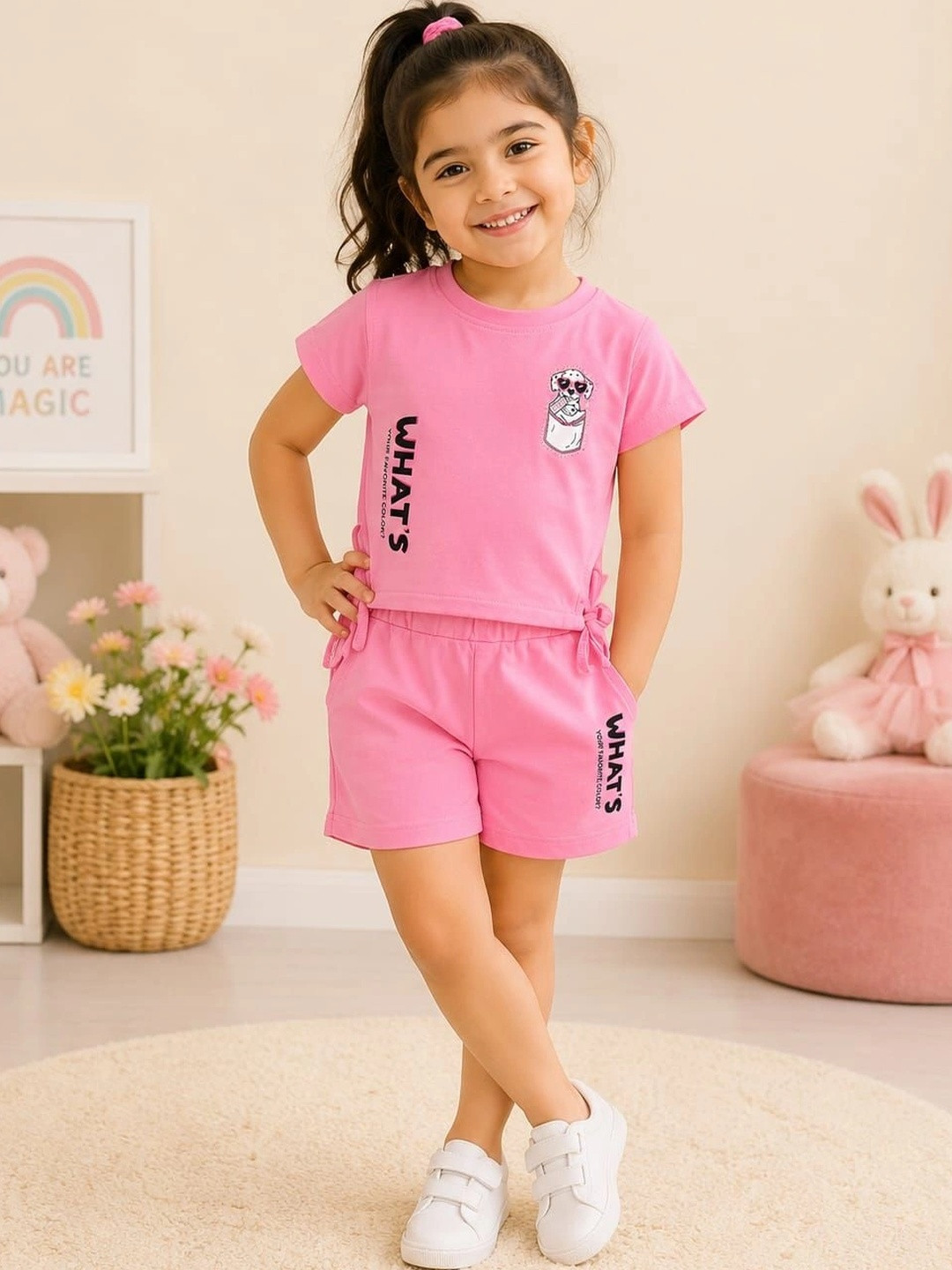 CERABI Girls Printed Pure Cotton T-Shirt With Shorts