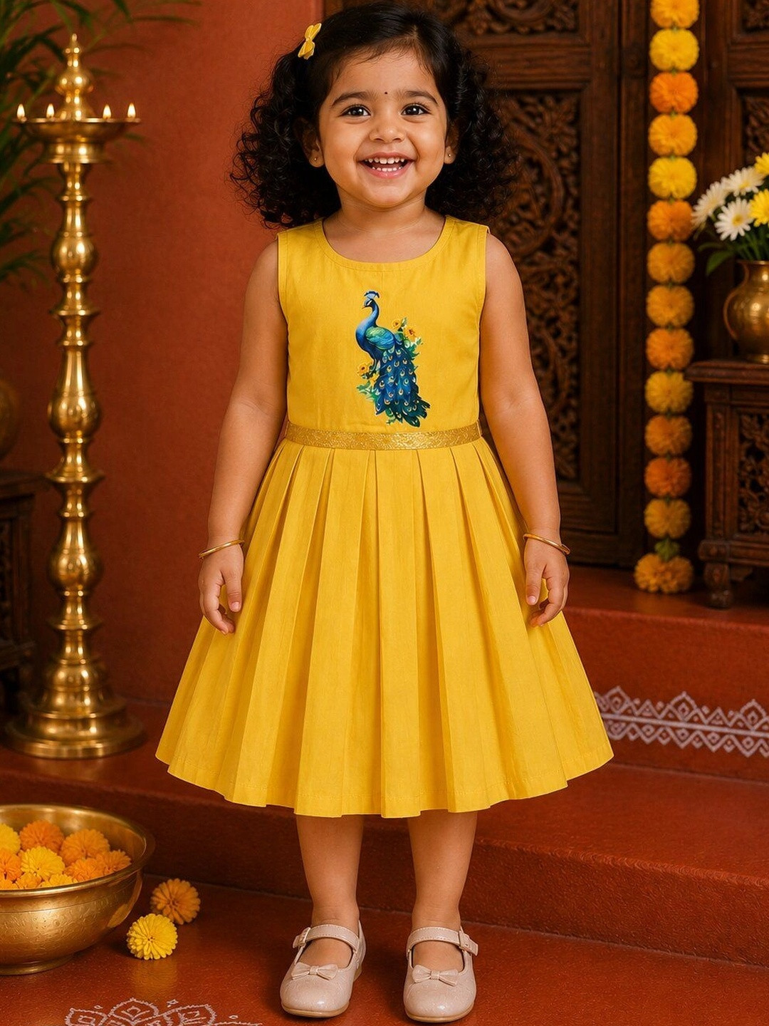 Sethukrishna Infant Girls Printed Fit & Flared Ethnic Dress