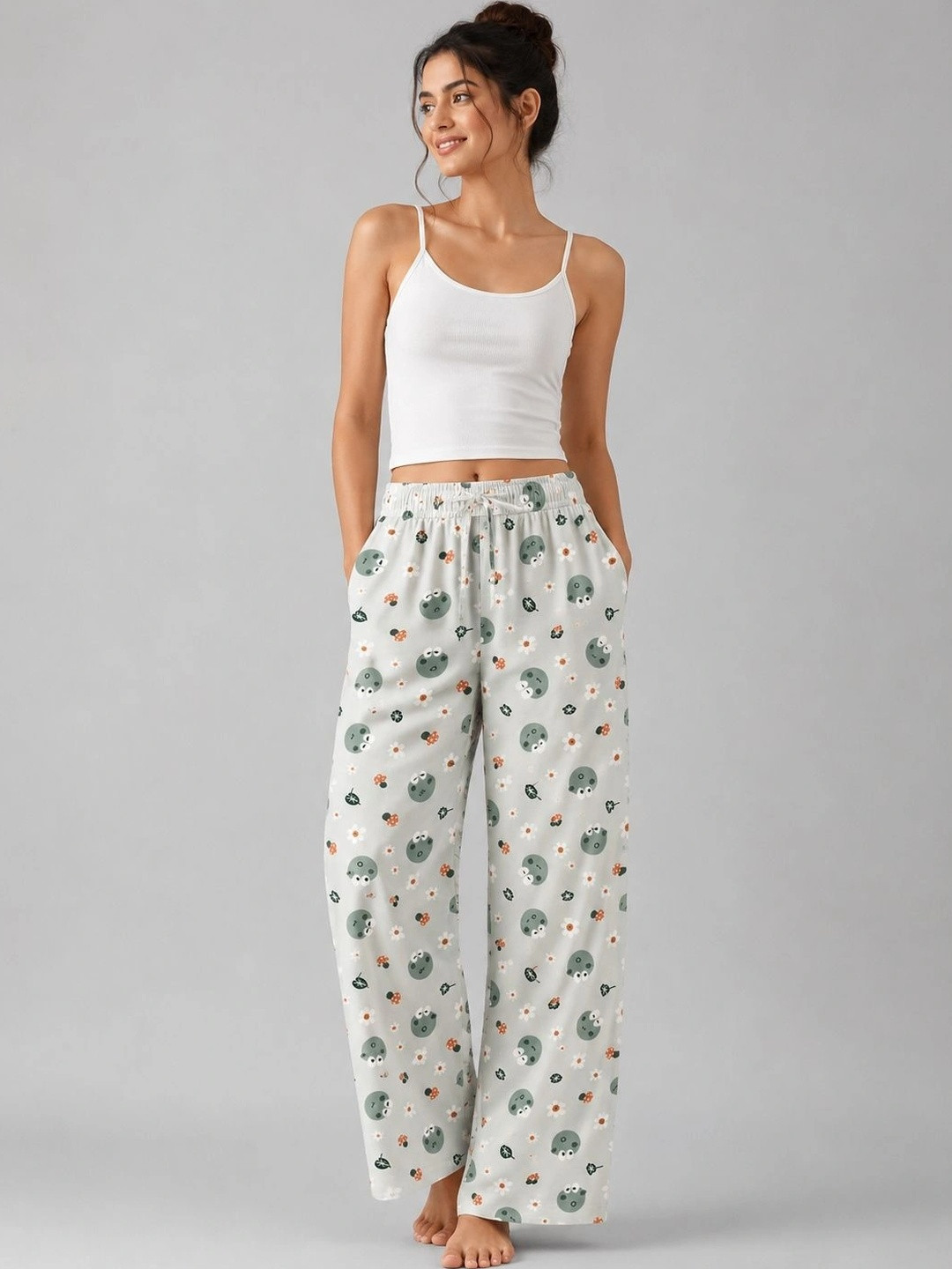 BLUWEEA Women Printed Cotton Straight-Leg Lounge Pant