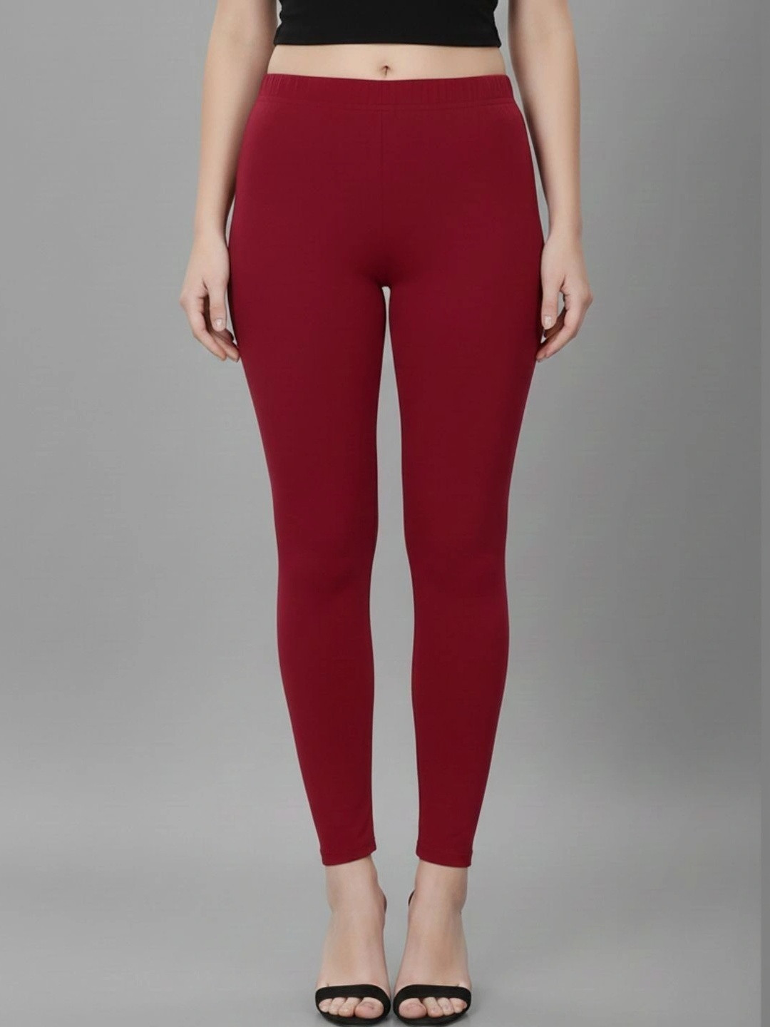 ZAYANQA Women Pack of 2 Maroon & Orange Slim Fit Mid-rise Cotton Ankle Length Leggings