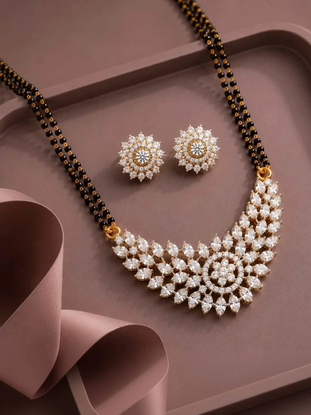 Amshine Silver-Plated Zircon Mangalsutra