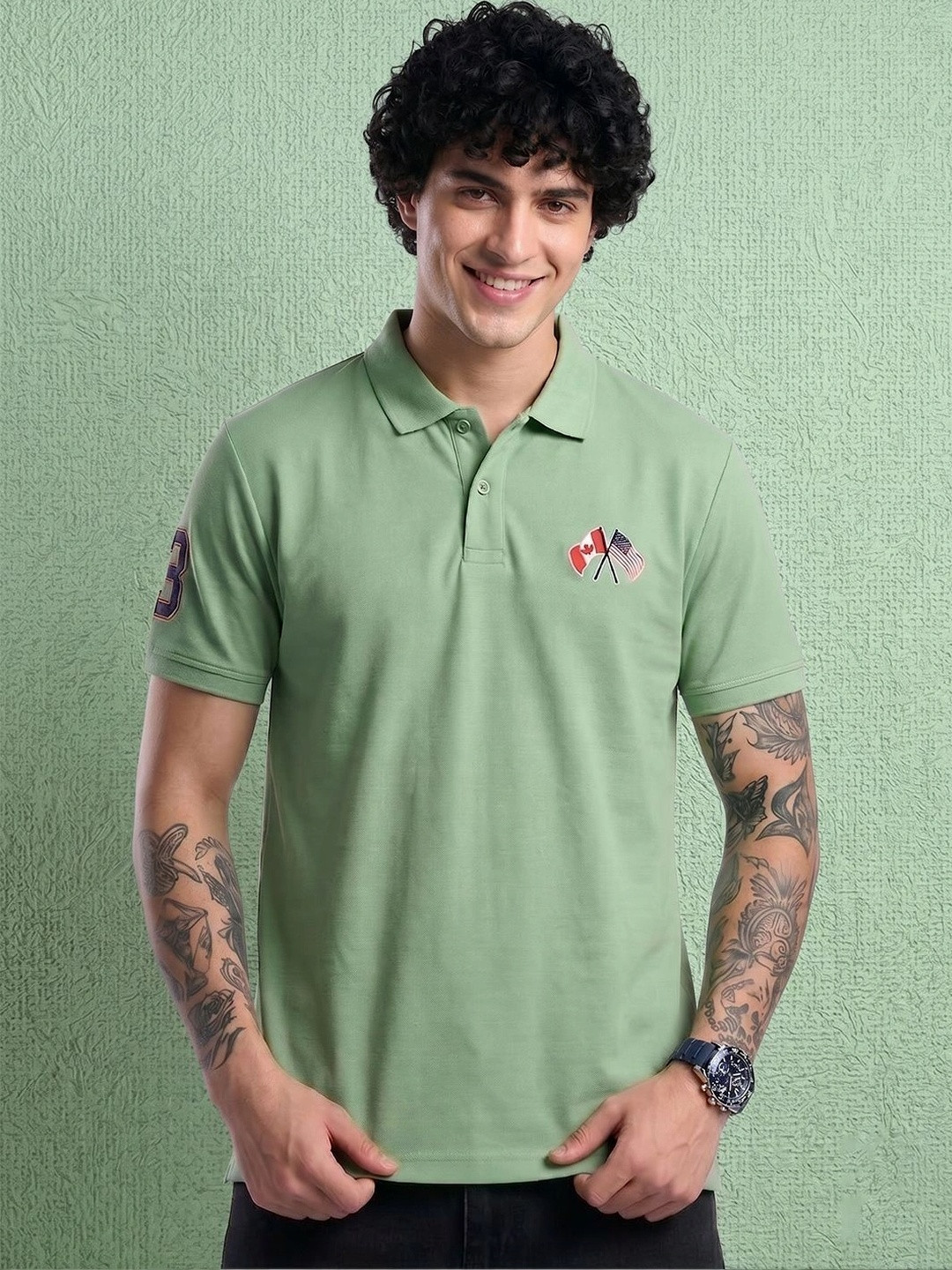 AIN6 Men Brand Logo Polo Collar T-shirt