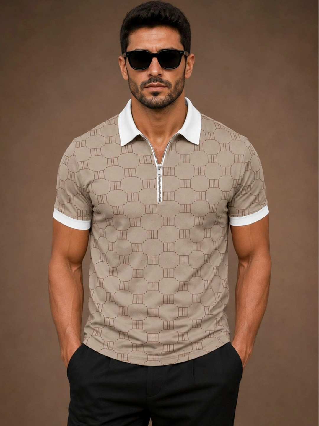 BOLD VIEW Men Printed Polo Collar T-shirt