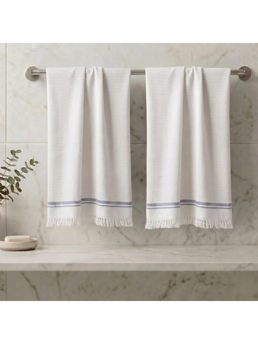 Athom Trendz Pack of 2 White Checked 210 GSM Cotton Bath Towels