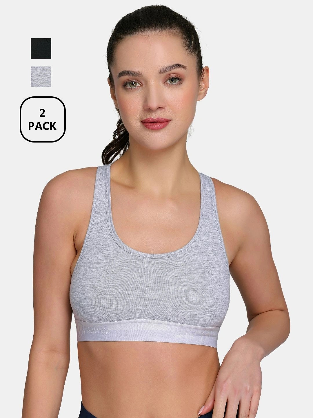 SKDREAMS Women Grey & Black Full Coverage Seamless Racer Back Shaper Pack Of 2 Sports Bra