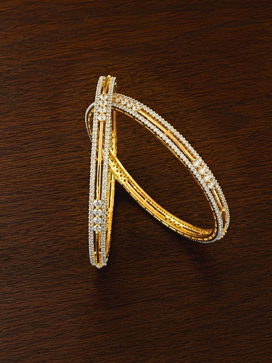 Zevarly Set Of 2 Gold-Plated American Diamond Stone-Studded Bangles