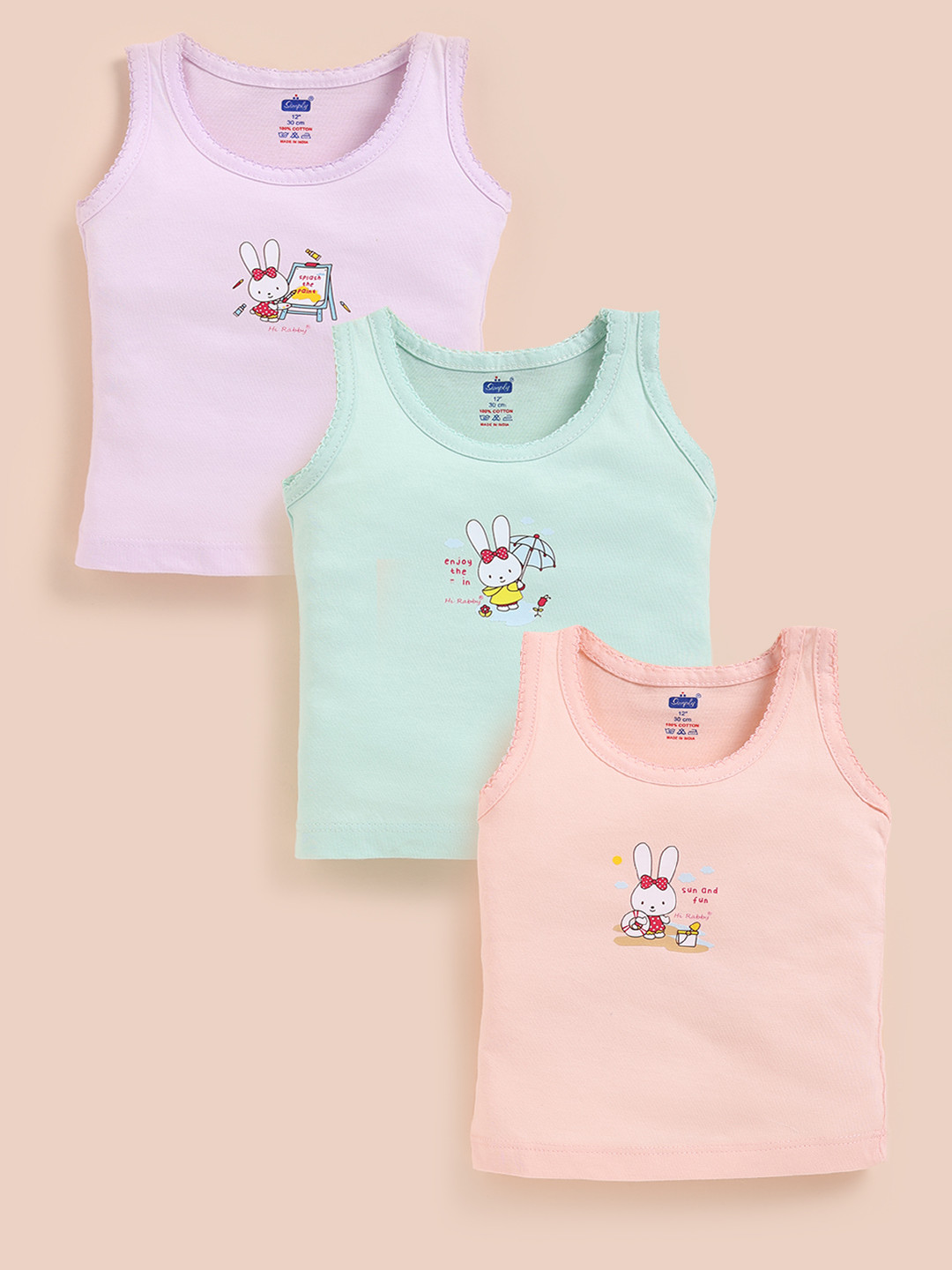 Simply Pack of 3 Printed CottonPure Cotton Basic Vests