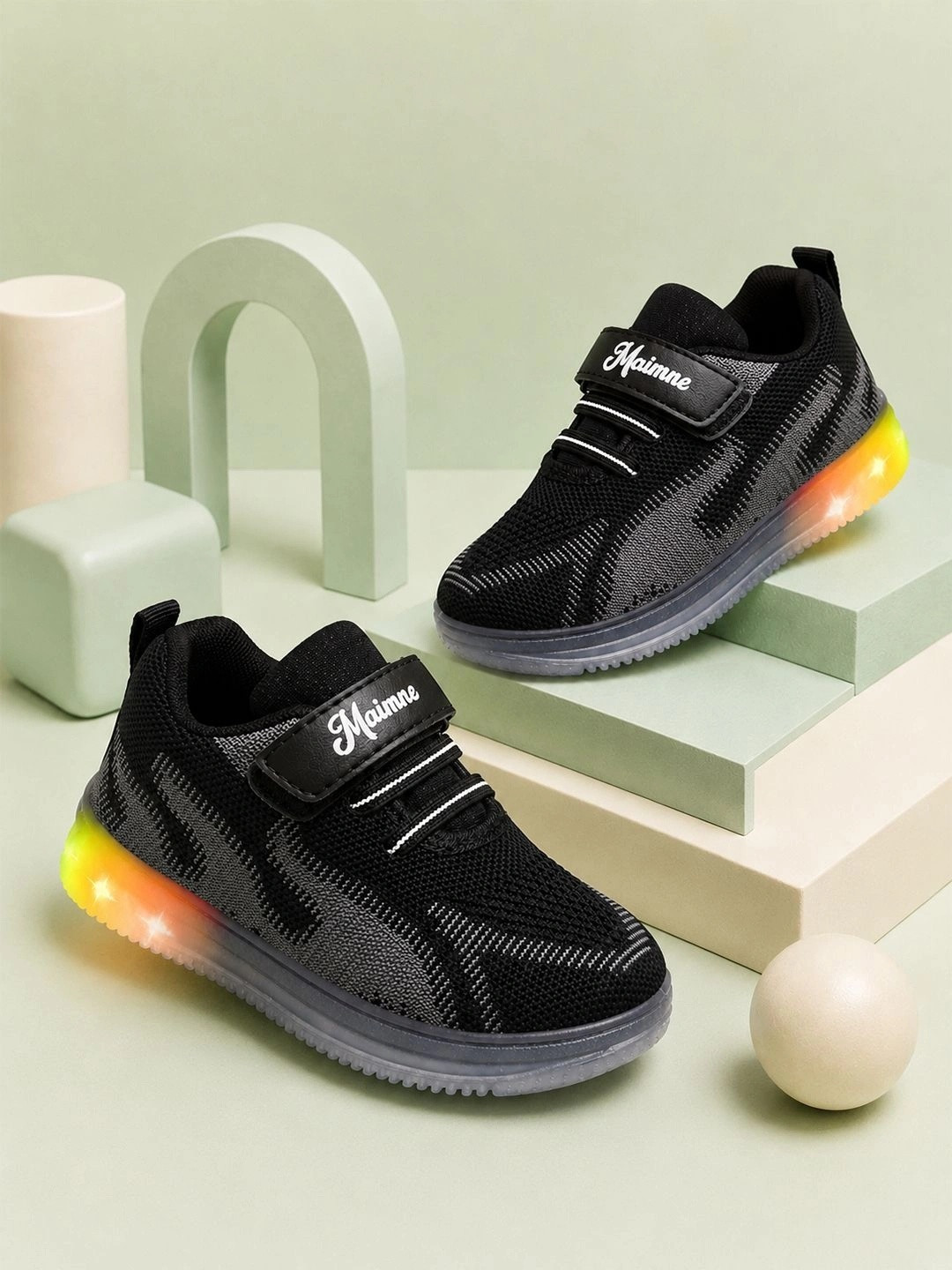 MAIMNE Unisex Kids Textured Knitted Fabric LED Sneakers