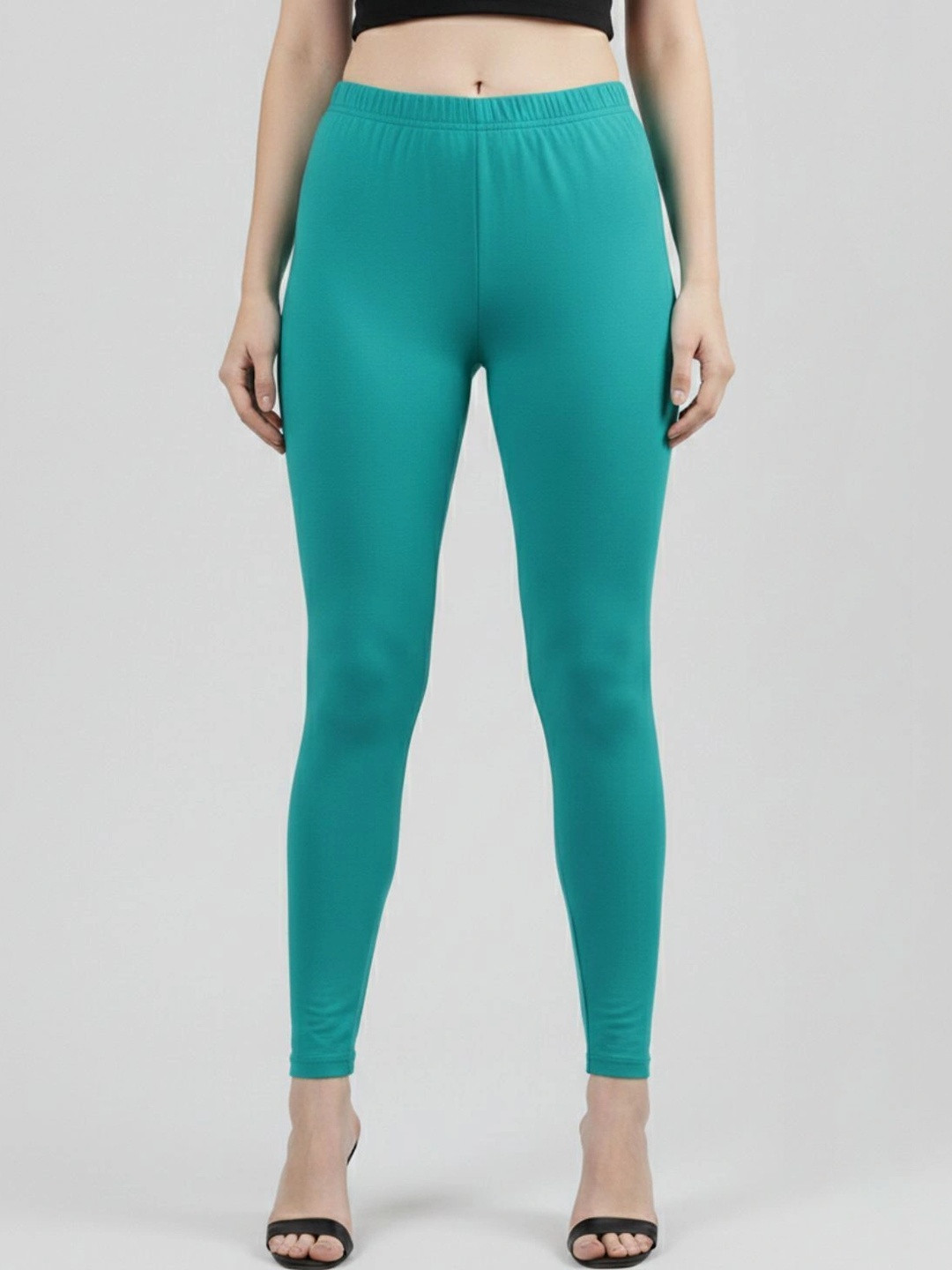 ZAYANQA SO2 Pink & Rama Green Slim Fit Mid-rise Stretchable Cotton Ankle Length Legging