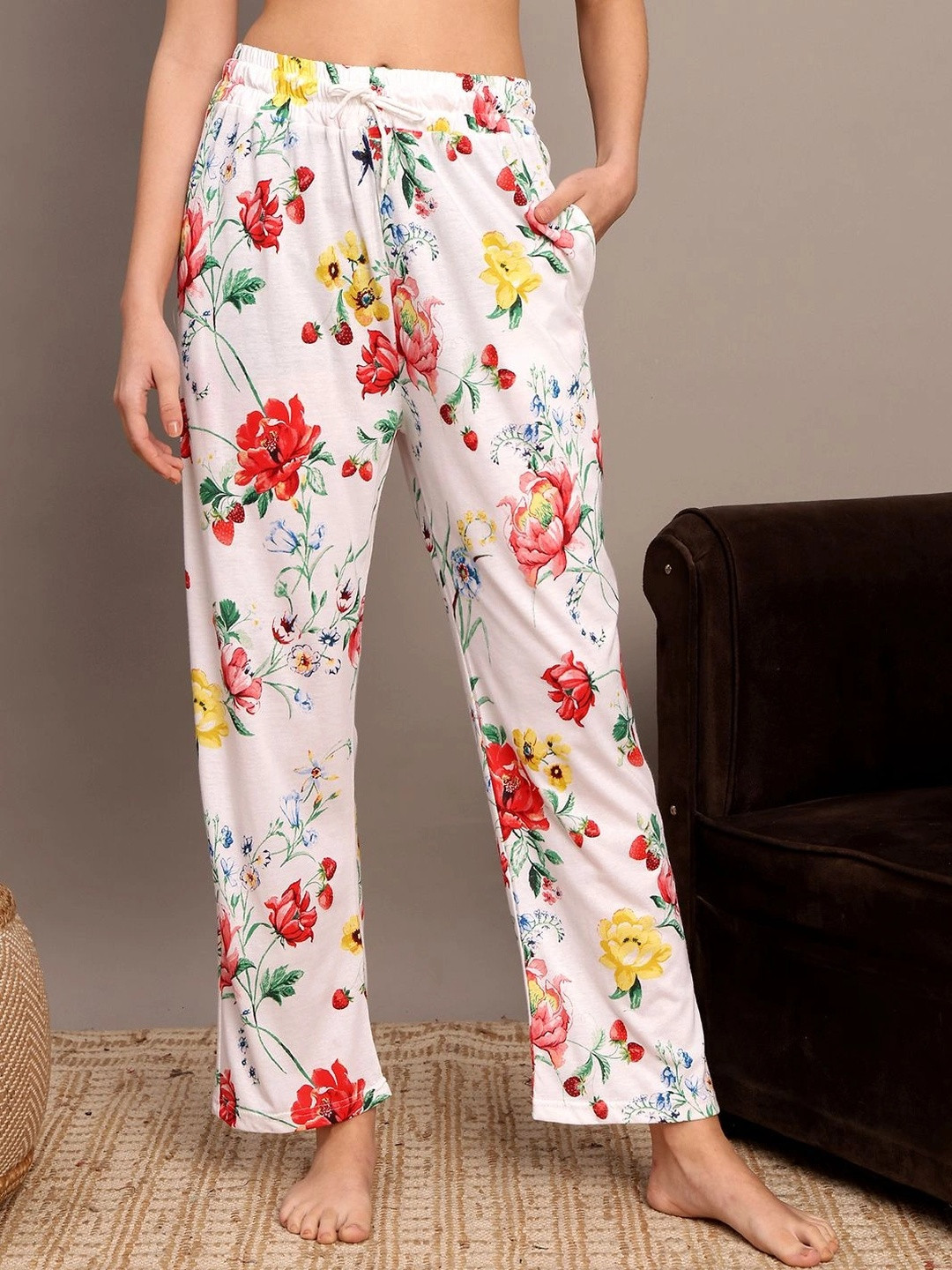 Valles365 by S.C. Printed Cotton Mid-Rise Straight Lounge Pants