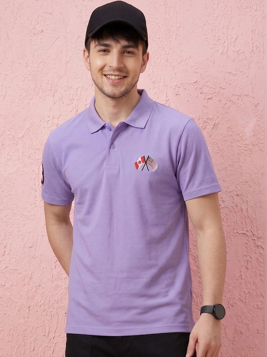 AIN6 Men Brand Logo Polo Collar Applique T-shirt