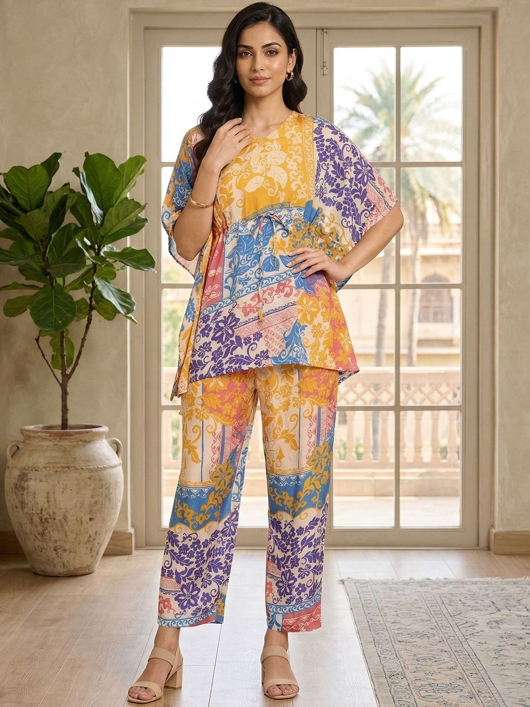 KALINI Floral Printed Tunic with Trousers