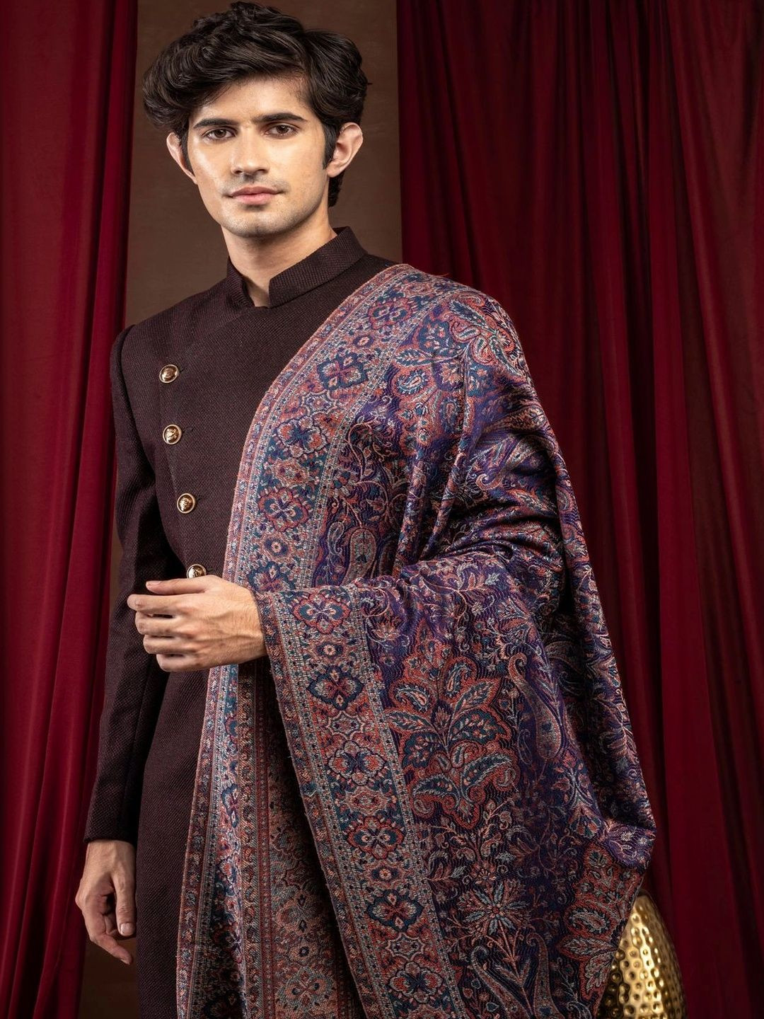 Naureen Men Paisley Jamawar Shawl