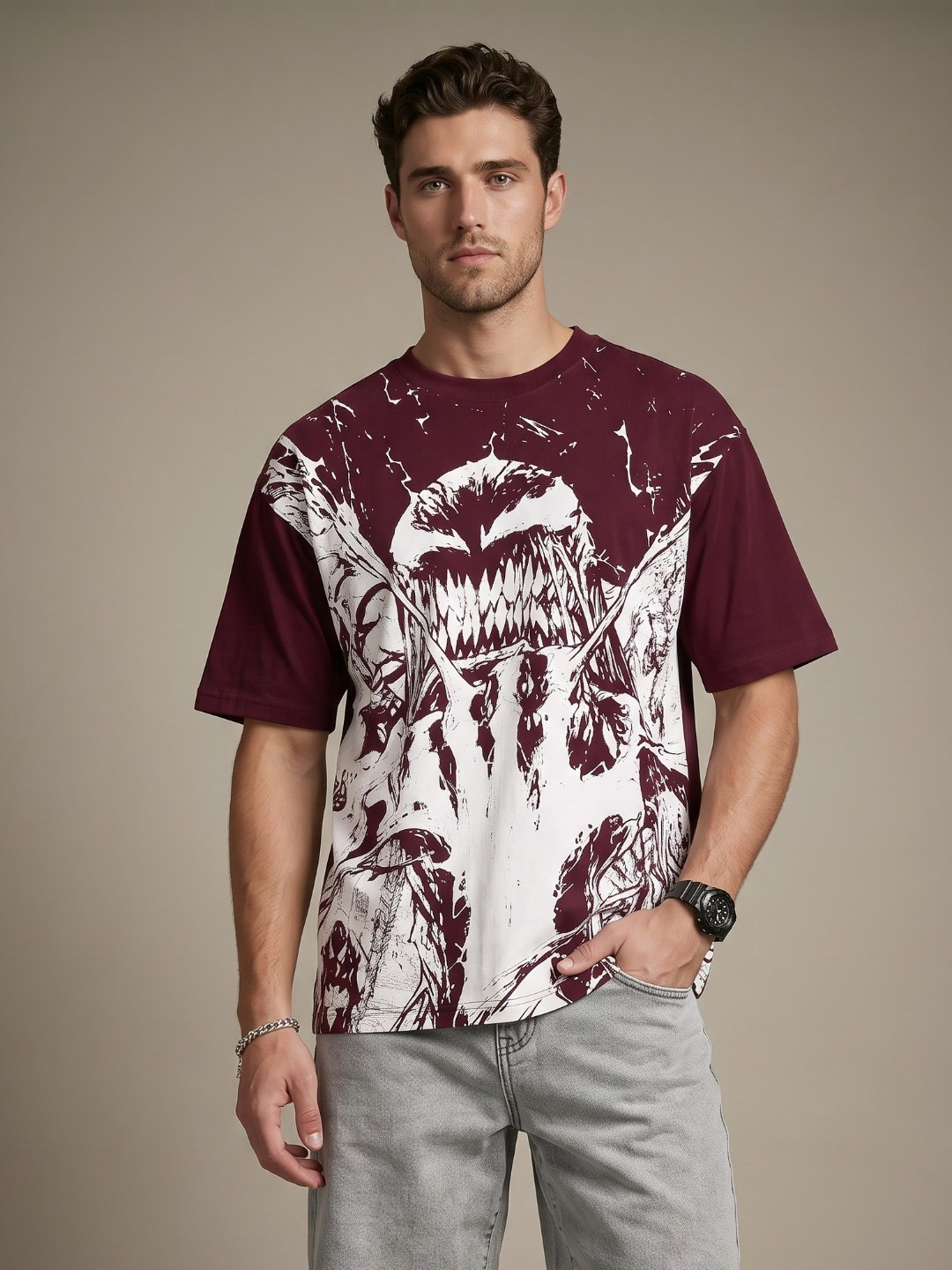 glitchez Oversized Venom Printed Pure Cotton Oversized T-shirt