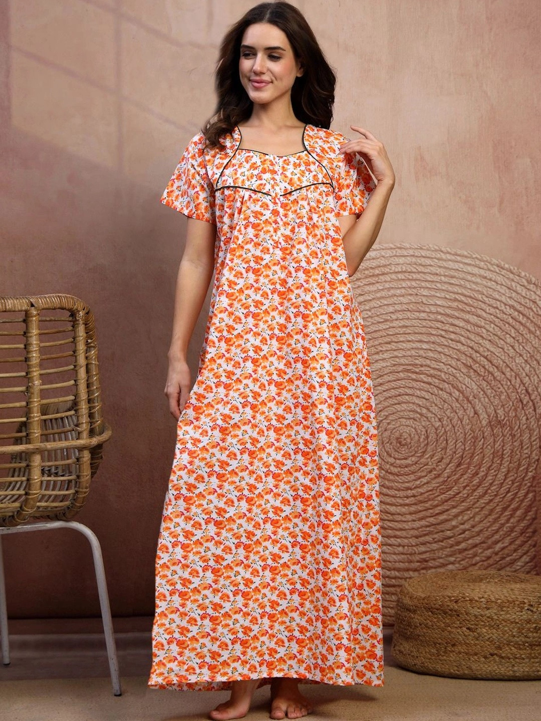 FABINALIV Printed Maxi Nightdress