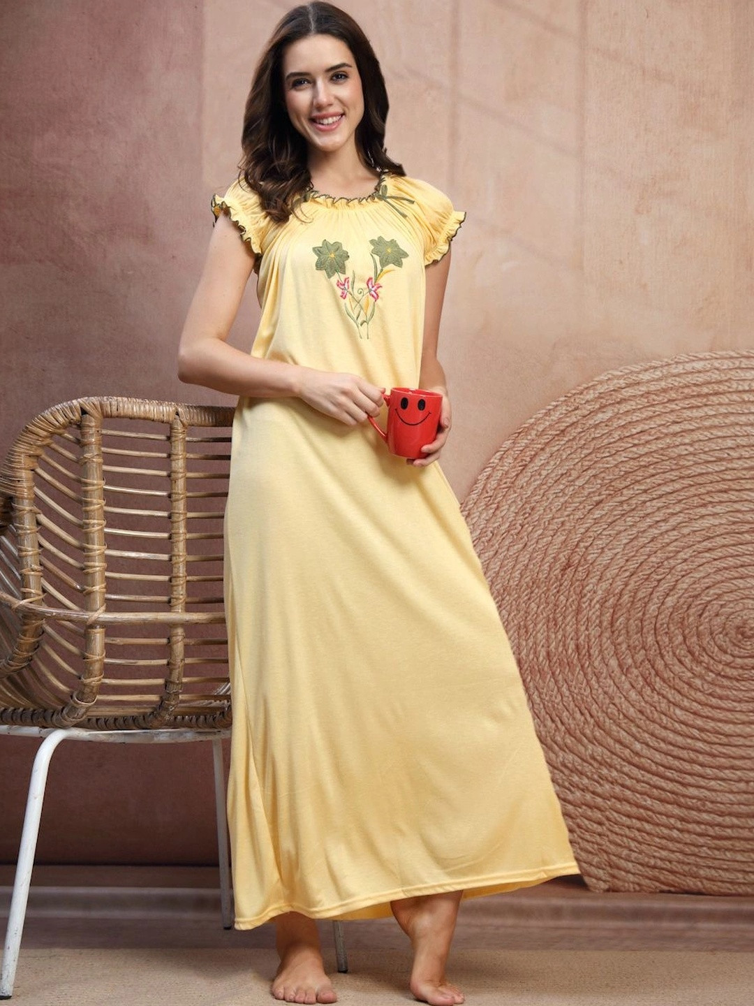 FABINALIV Printed Maxi Nightdress