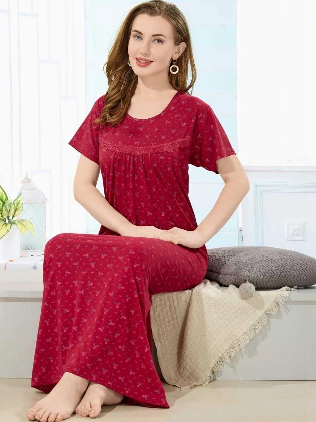 Womenoire Printed Maxi Nightdress