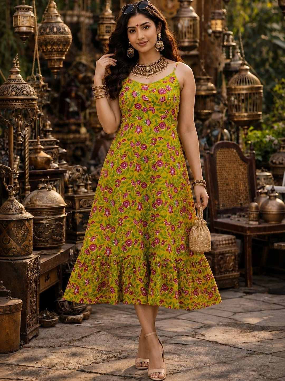 LIAPARO Floral Print Ruffled A-Line Dress