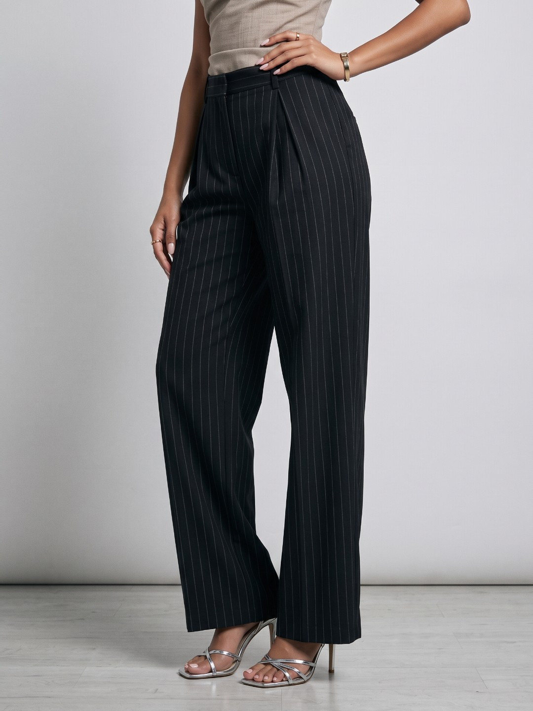Phosphorus Women Striped Pleated Trousers