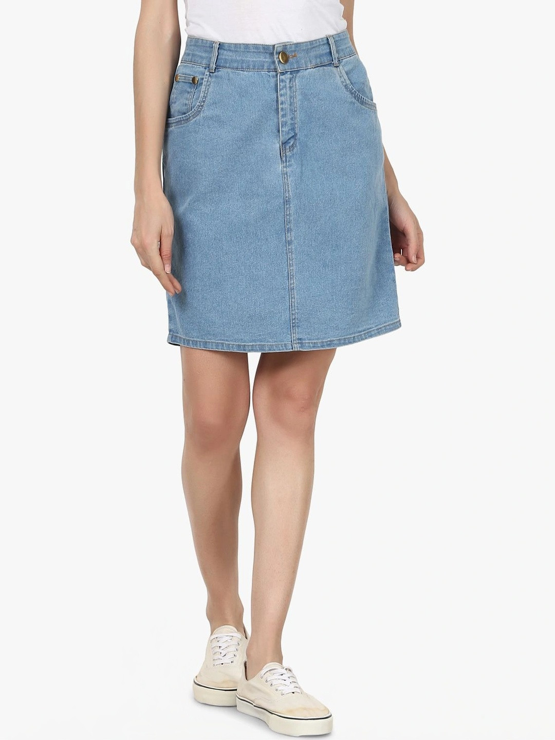 Peptrends Women Denim Above Knee A-Line Skirt