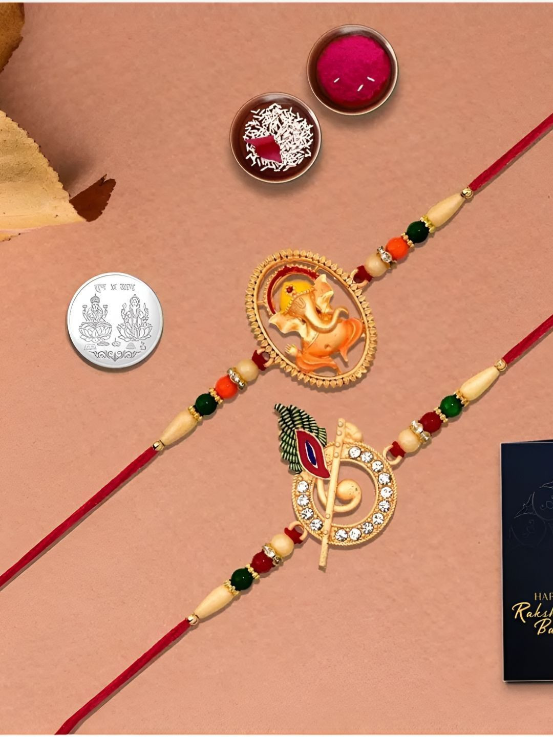 DeoDap Rakhi with Roli Chawal Greeting Card & Coin