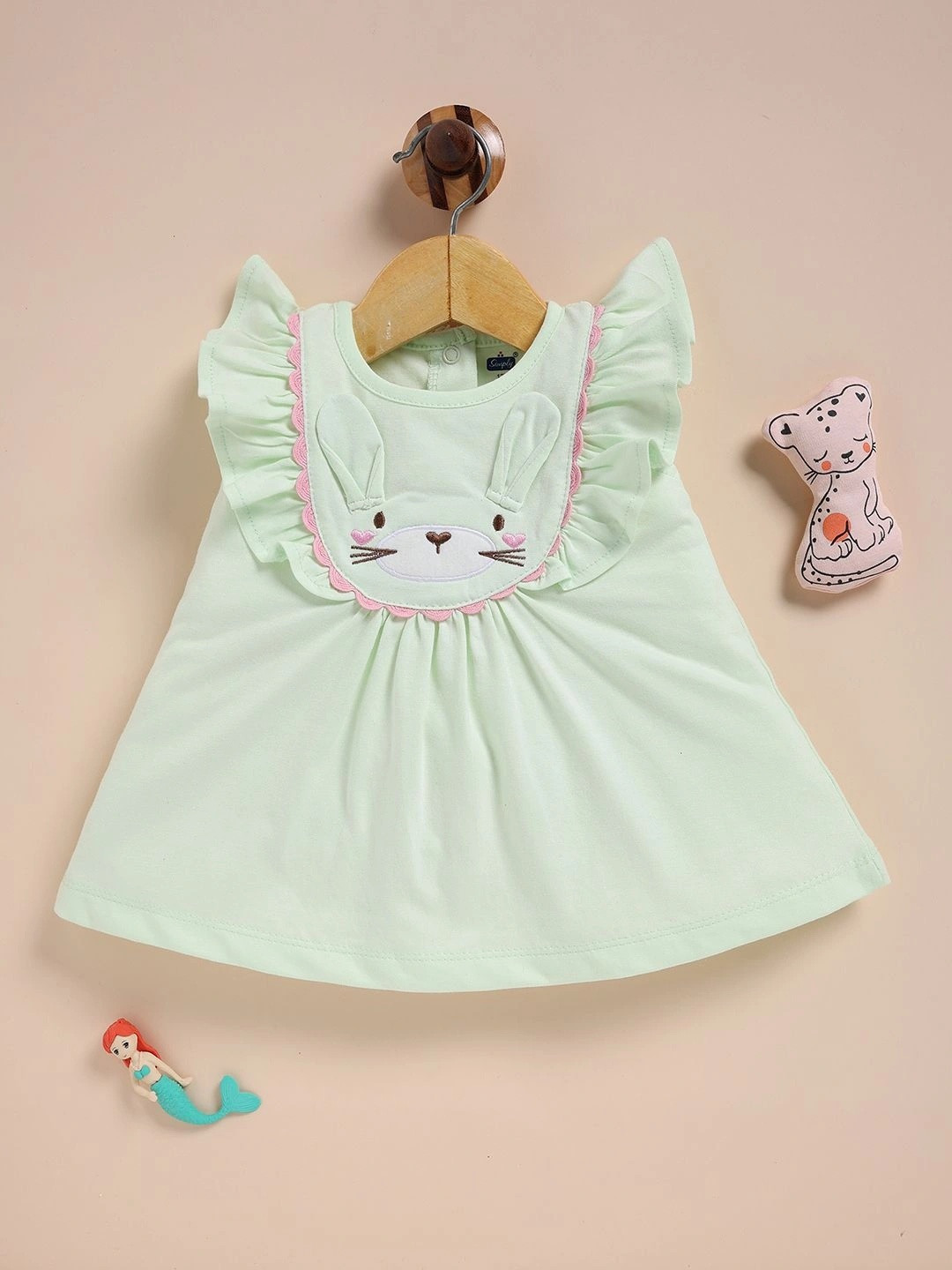 Simply Girls Animal Embroidered Flutter Sleeve Ruffled A-Line Dress