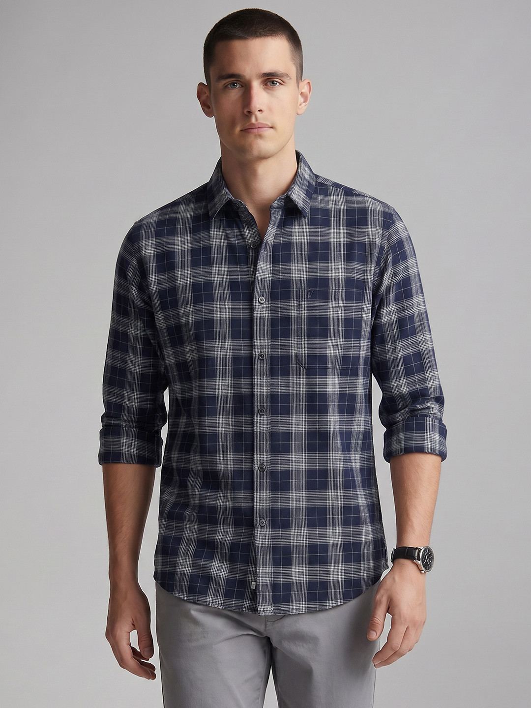 Van Heusen Slim Fit Checked Pure Cotton Casual Shirt