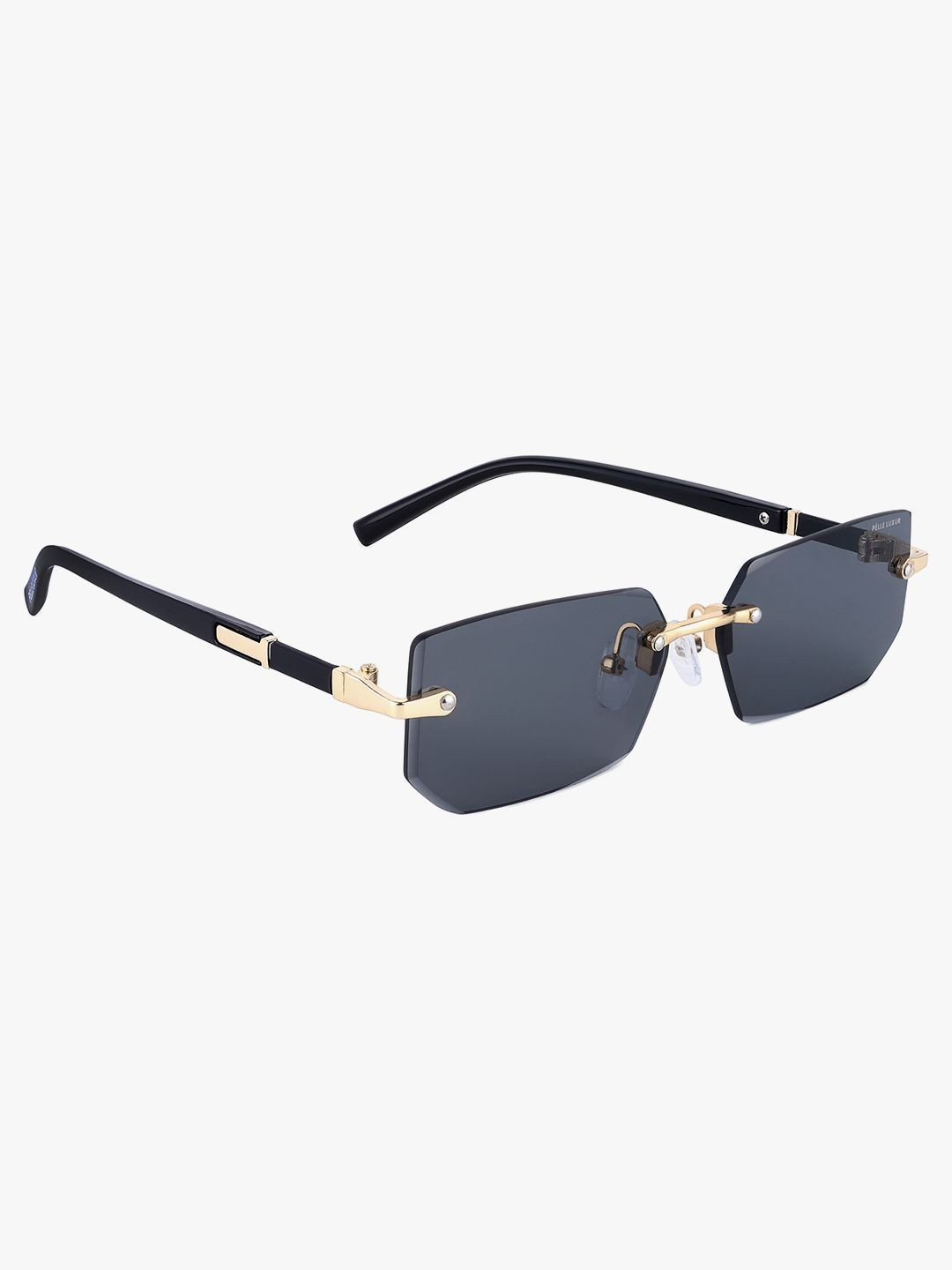 PELLE LUXUR Men Black Lens & Black Square Sunglasses with