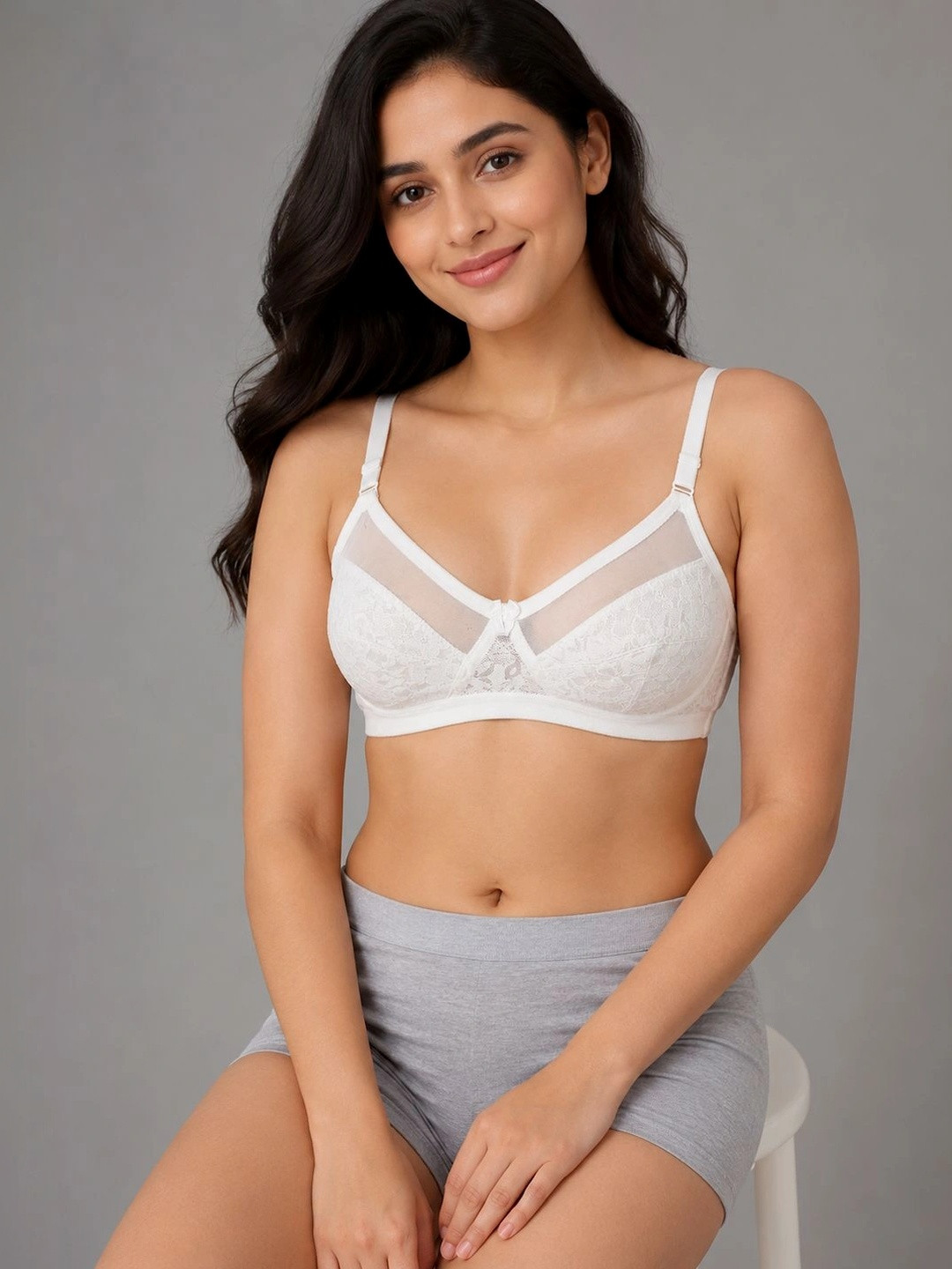 mod & shy White Self Design Non-Wired Non Padded Minimizer Bra MS95