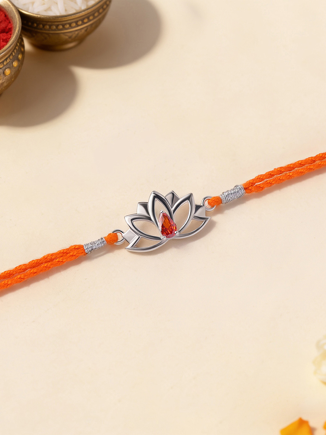 Ornate Jewels 925 Silver Divine Lotus Rakhi With Roli Chawal Gift