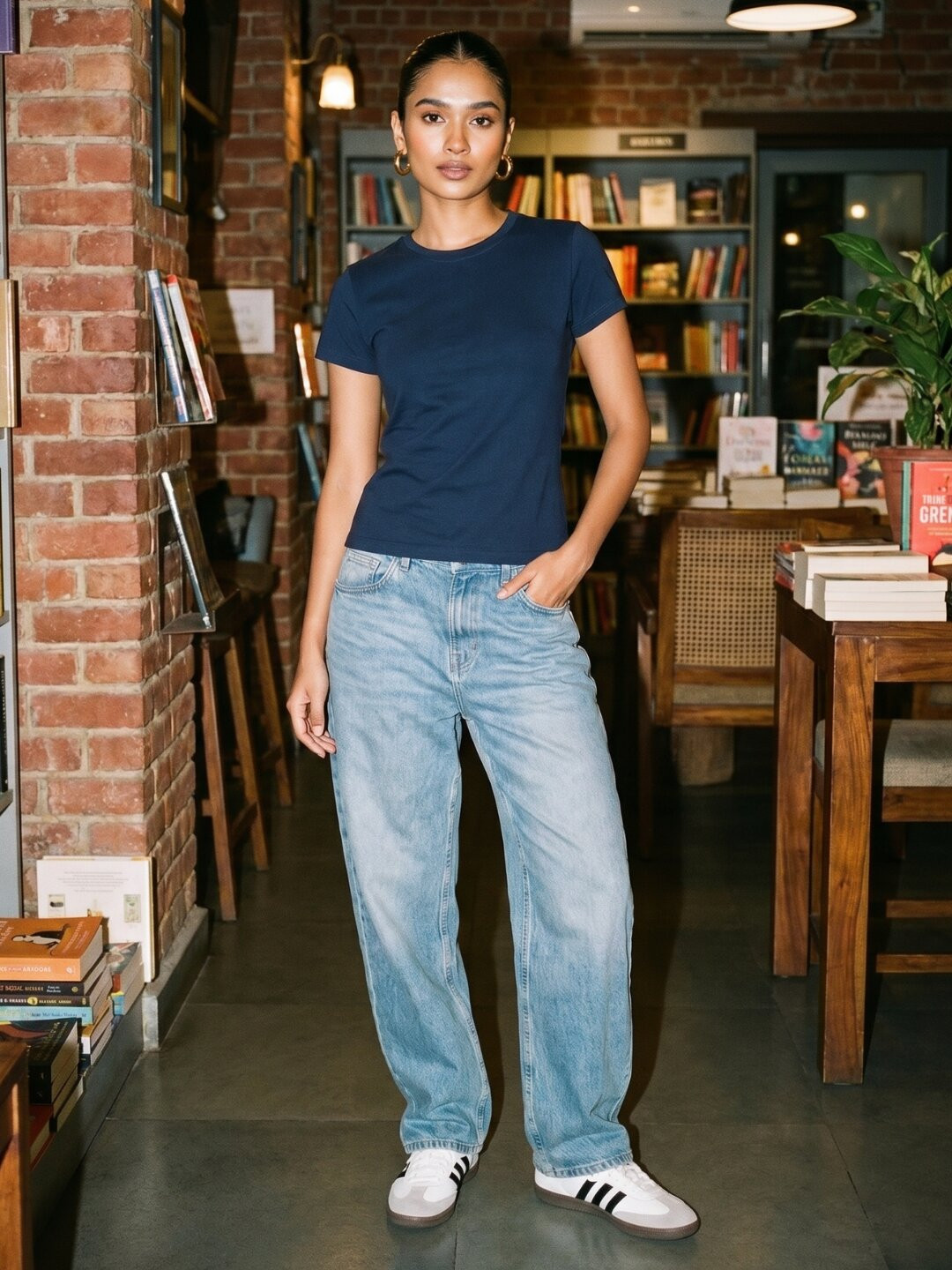 Uptownie Navy Blue Pure Cotton Relaxed T-Shirt