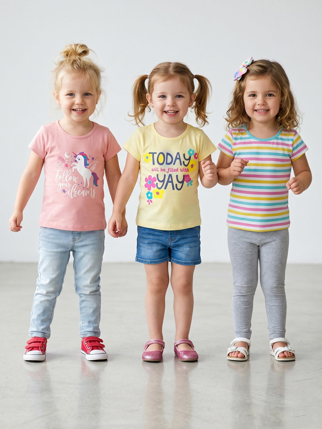 Here&Now X Game Begins Girls Pack Of 3 Printed Pure Cotton T-Shirts