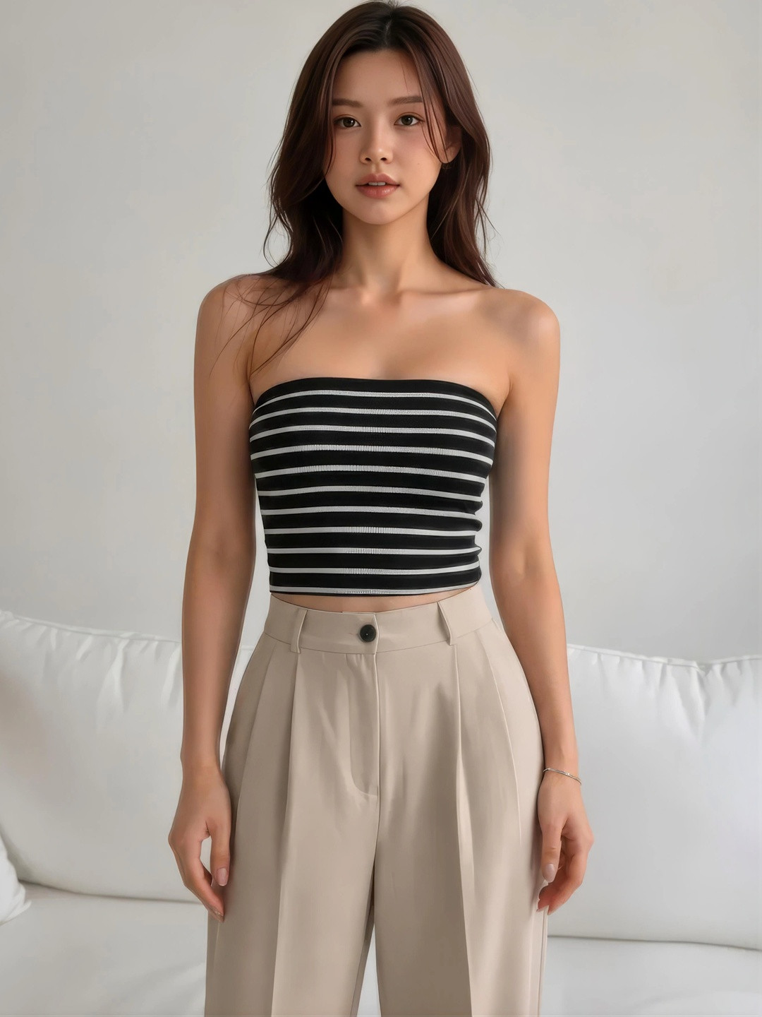 CotiQ Striped Tube Crop Top