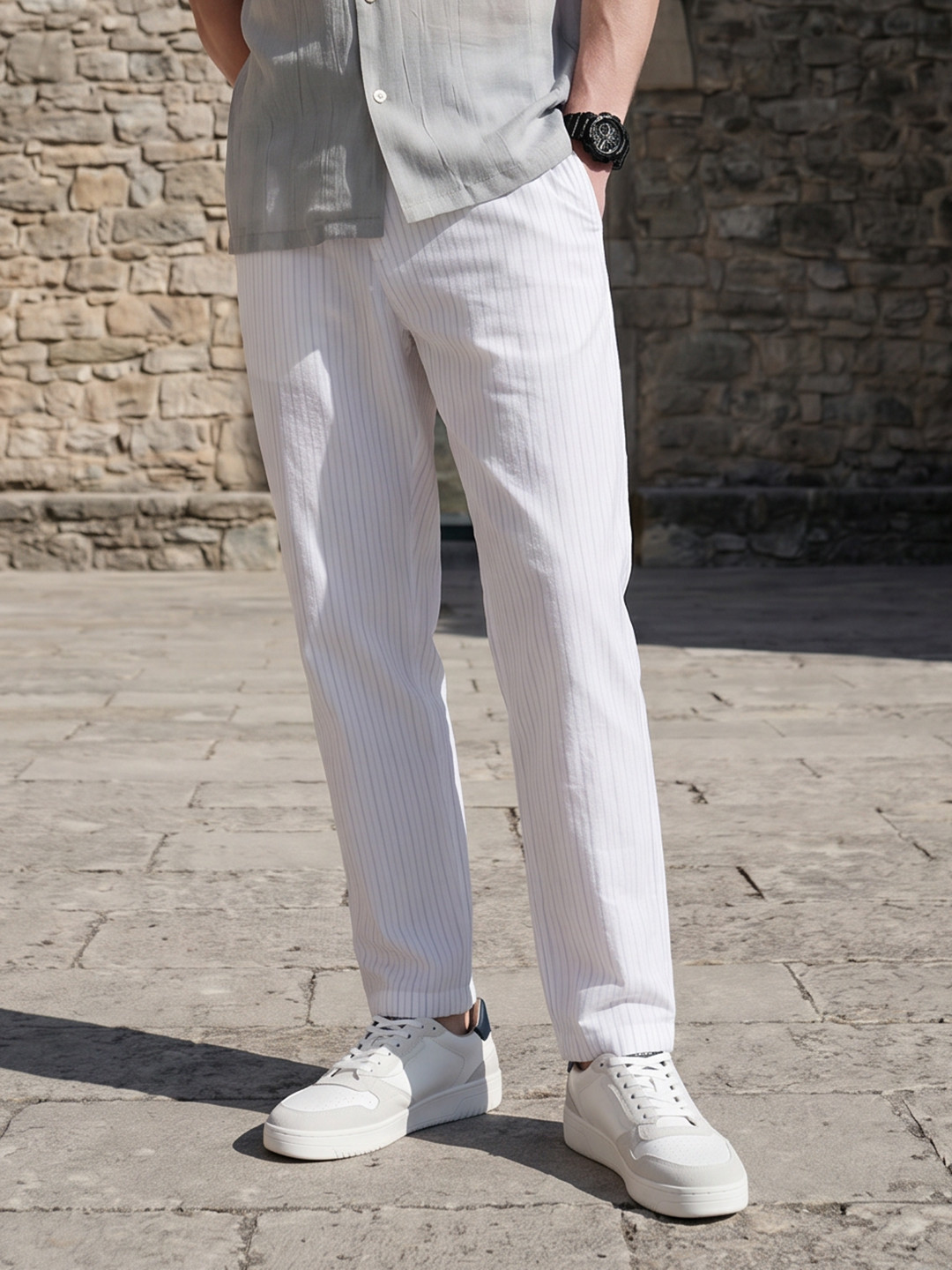 Mast & Harbour Men Striped Chinos Trousers