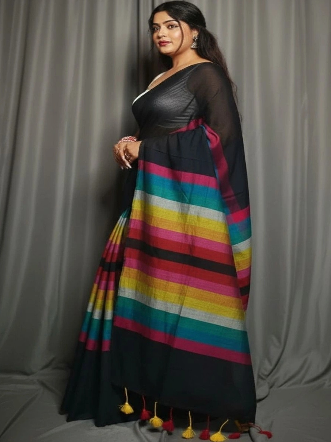 Zayraa Striped Poly Georgette Khadi Saree